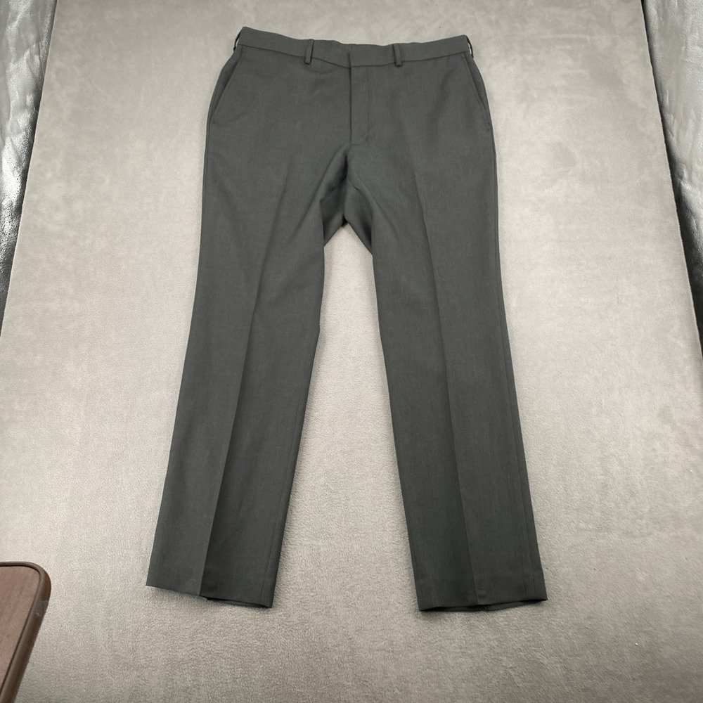 Perry Ellis Portfolio Mens 36x32 Gray Dress Pants Flat Front Straight Trousers